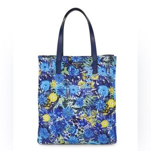 Prada nylon blue floral tote NWT